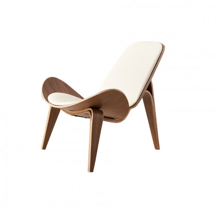 HMR Leather Walnut Tripod Accent Chair - White