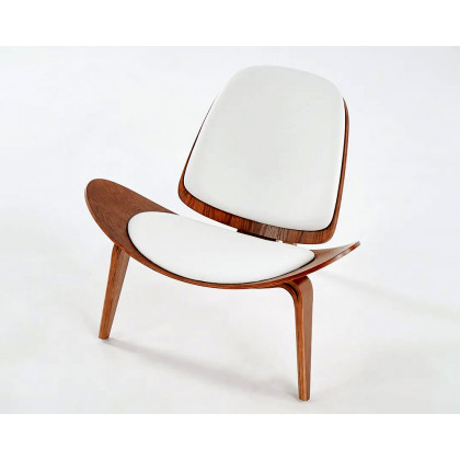 HMR Leather Walnut Tripod Accent Chair - White