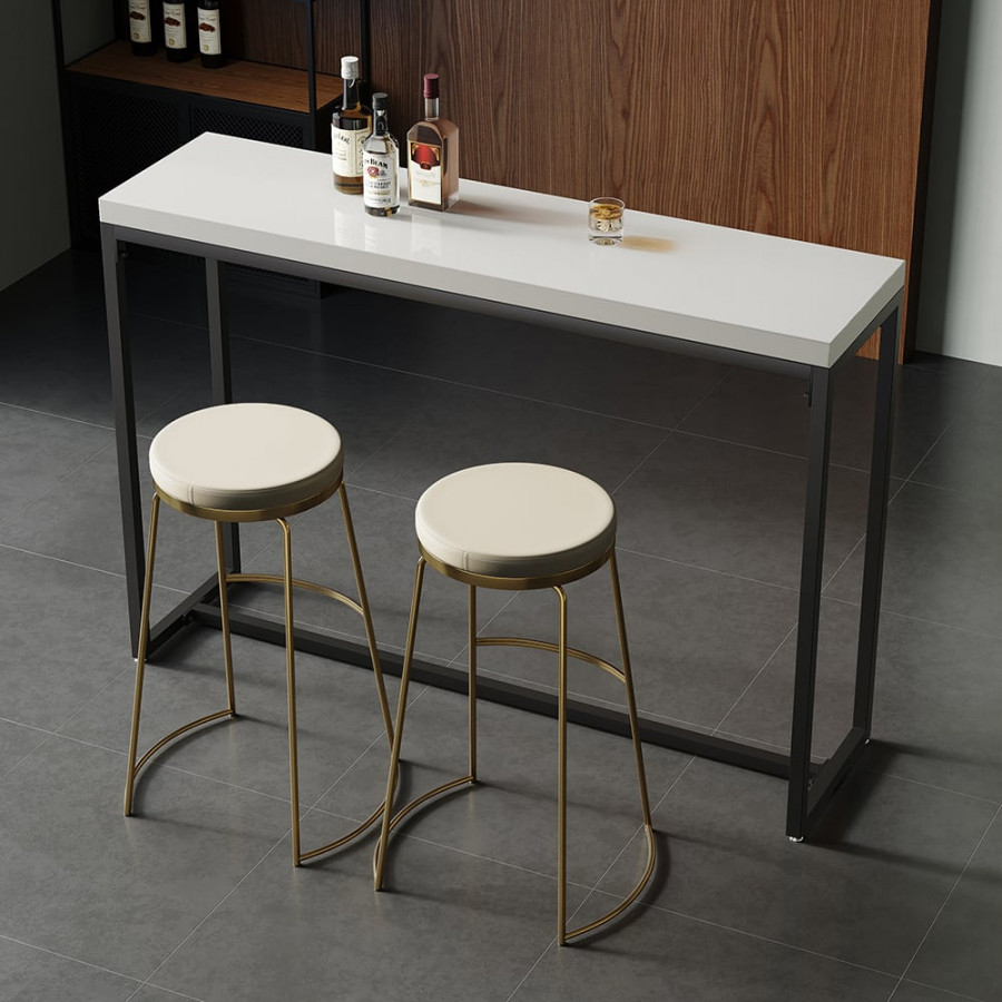 HMR - 59" Industrial Rectangular White Bar Height Table Dining Table for Breakfast Nook