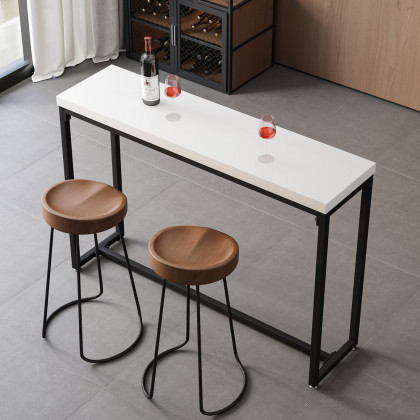 HMR - 59" Industrial Rectangular White Bar Height Table Dining Table for Breakfast Nook