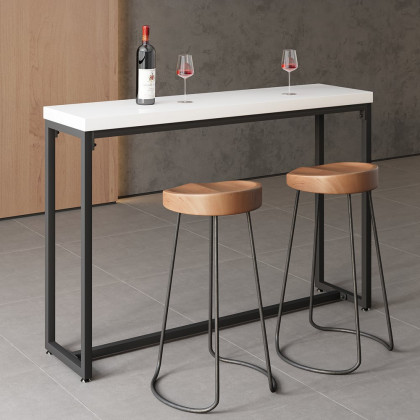 HMR - 59" Industrial Rectangular White Bar Height Table Dining Table for Breakfast Nook