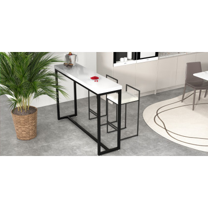 HMR - 59" Industrial Rectangular White Bar Height Table Dining Table for Breakfast Nook