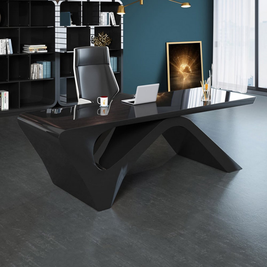 HMR Modern Computer Desk Rectangular Office Desk with Pedestal Base - Black, 55"