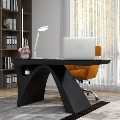 HMR Modern Computer Desk Rectangular Office Desk with Pedestal Base - Black, 55"