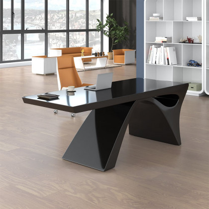 HMR Modern Computer Desk Rectangular Office Desk with Pedestal Base - Black, 55"