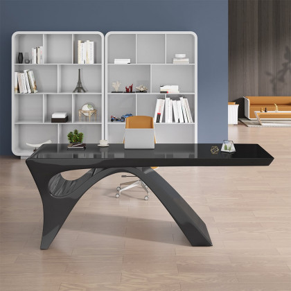 HMR Modern Computer Desk Rectangular Office Desk with Pedestal Base - Black, 55"