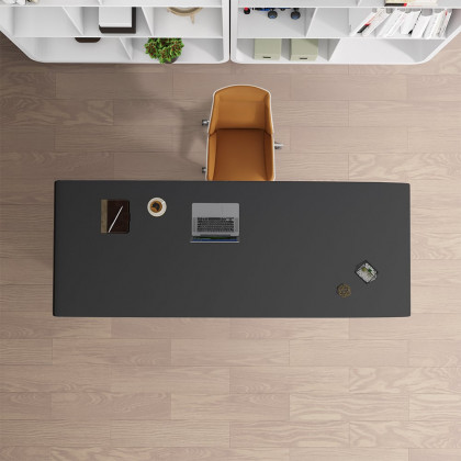 HMR Modern Computer Desk Rectangular Office Desk with Pedestal Base - Black, 55"