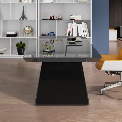 HMR Modern Computer Desk Rectangular Office Desk with Pedestal Base - Black, 55"