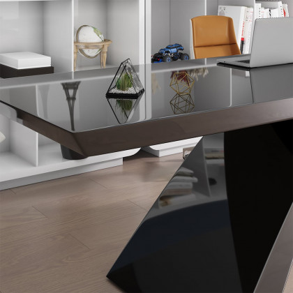 HMR Modern Computer Desk Rectangular Office Desk with Pedestal Base - Black, 55"