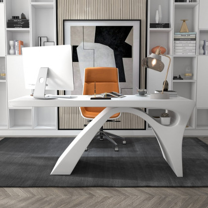 HMR Modern Computer Desk Rectangular Office Desk with Pedestal Base - White, 63"