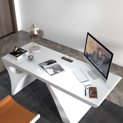 HMR Modern Computer Desk Rectangular Office Desk with Pedestal Base - White, 63"