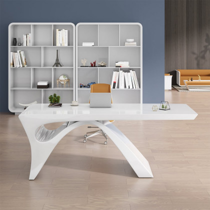 HMR Modern Computer Desk Rectangular Office Desk with Pedestal Base - White, 63"