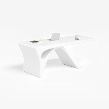 HMR Modern Computer Desk Rectangular Office Desk with Pedestal Base - White, 63"