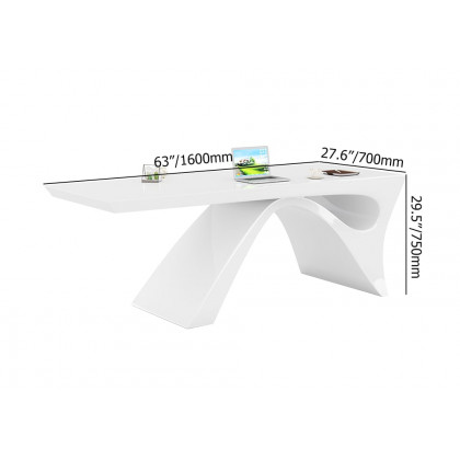 HMR Modern Computer Desk Rectangular Office Desk with Pedestal Base - White, 63"