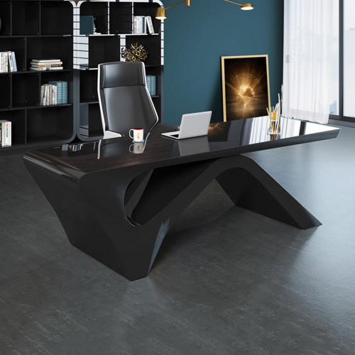 HMR Modern Computer Desk Rectangular Office Desk with Pedestal Base - Black, 63"