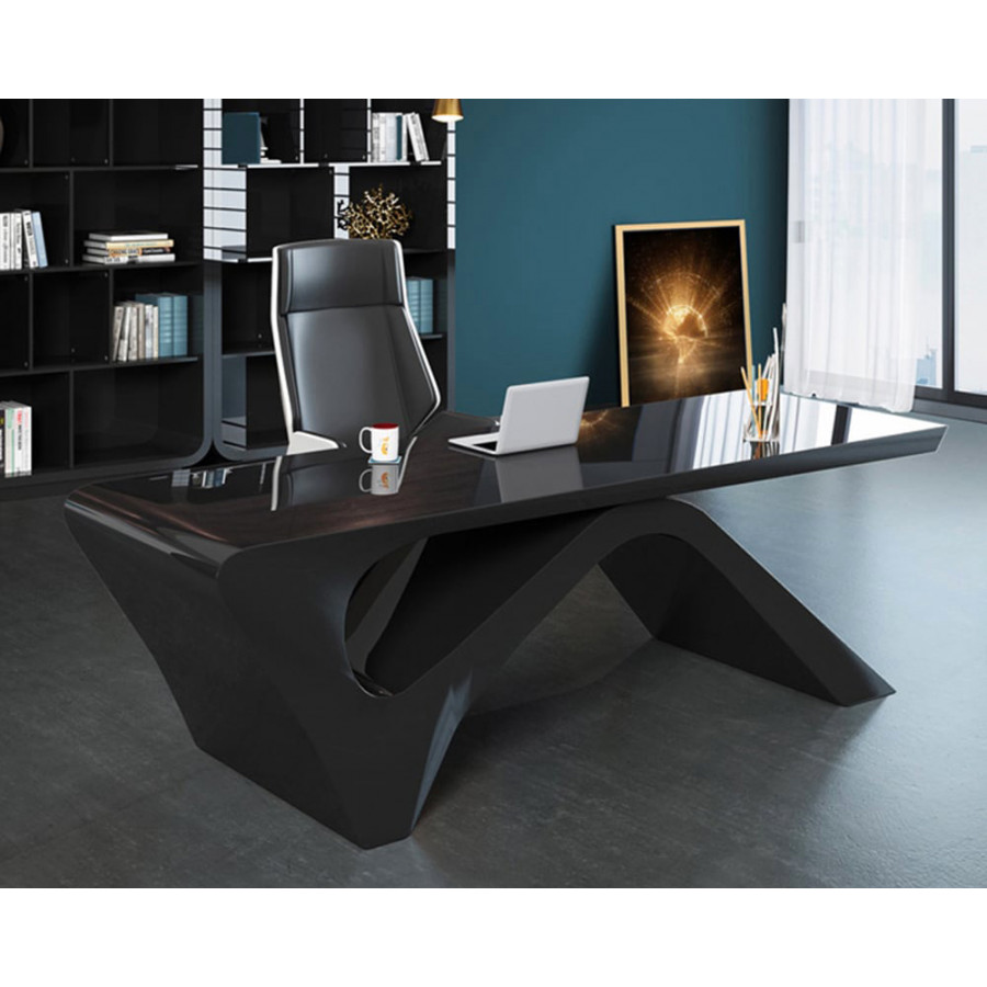 HMR Modern Computer Desk Rectangular Office Desk with Pedestal Base - Black, 71"