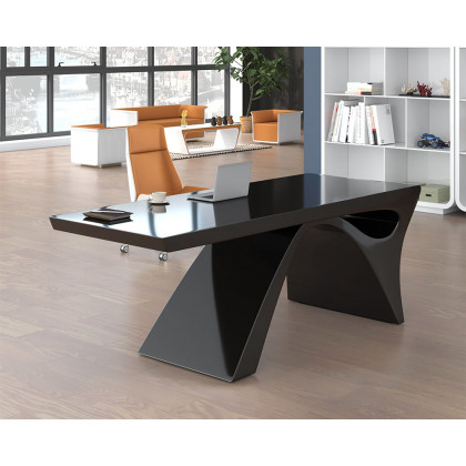 HMR Modern Computer Desk Rectangular Office Desk with Pedestal Base - Black, 71"