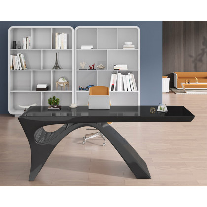 HMR Modern Computer Desk Rectangular Office Desk with Pedestal Base - Black, 71"