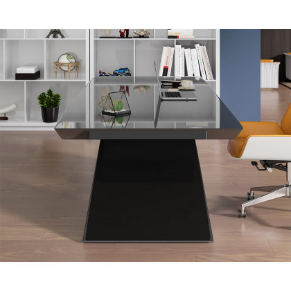 HMR Modern Computer Desk Rectangular Office Desk with Pedestal Base - Black, 71"