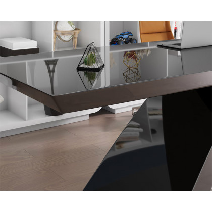 HMR Modern Computer Desk Rectangular Office Desk with Pedestal Base - Black, 71"