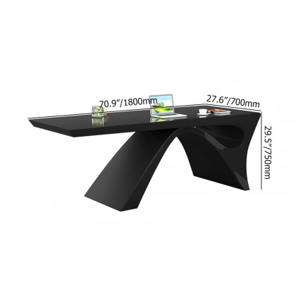 HMR Modern Computer Desk Rectangular Office Desk with Pedestal Base - Black, 71"