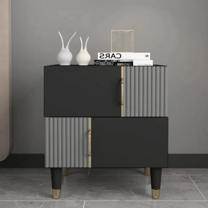 HMR - Modern Black & Gray Nightstand Bedroom Wooden Nightstand Bedside Table with 2 Drawers