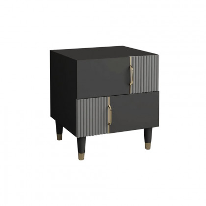 HMR - Modern Black & Gray Nightstand Bedroom Wooden Nightstand Bedside Table with 2 Drawers