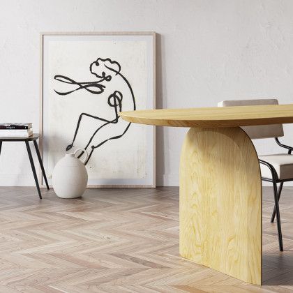 HMR Tintica Series Japandi Style Oval Wood Dining Table - Natural, 59" (Seats 4 People)