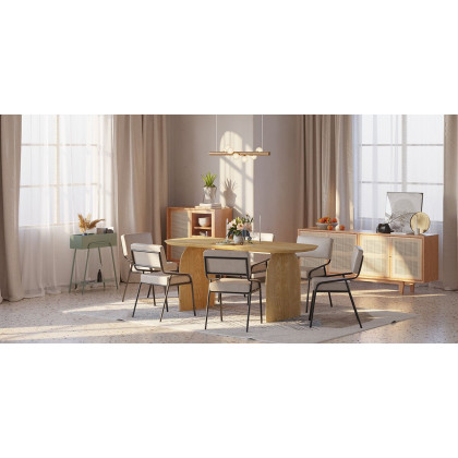 HMR Tintica Series Japandi Style Oval Wood Dining Table - Natural, 59" (Seats 4 People)