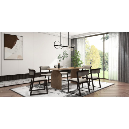 HMR Tintica Series Japandi Style Oval Wood Dining Table - Walnut, 70.9" (Seats 4-6 People)