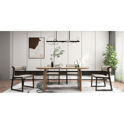 HMR Tintica Series Japandi Style Oval Wood Dining Table - Walnut, 70.9" (Seats 4-6 People)