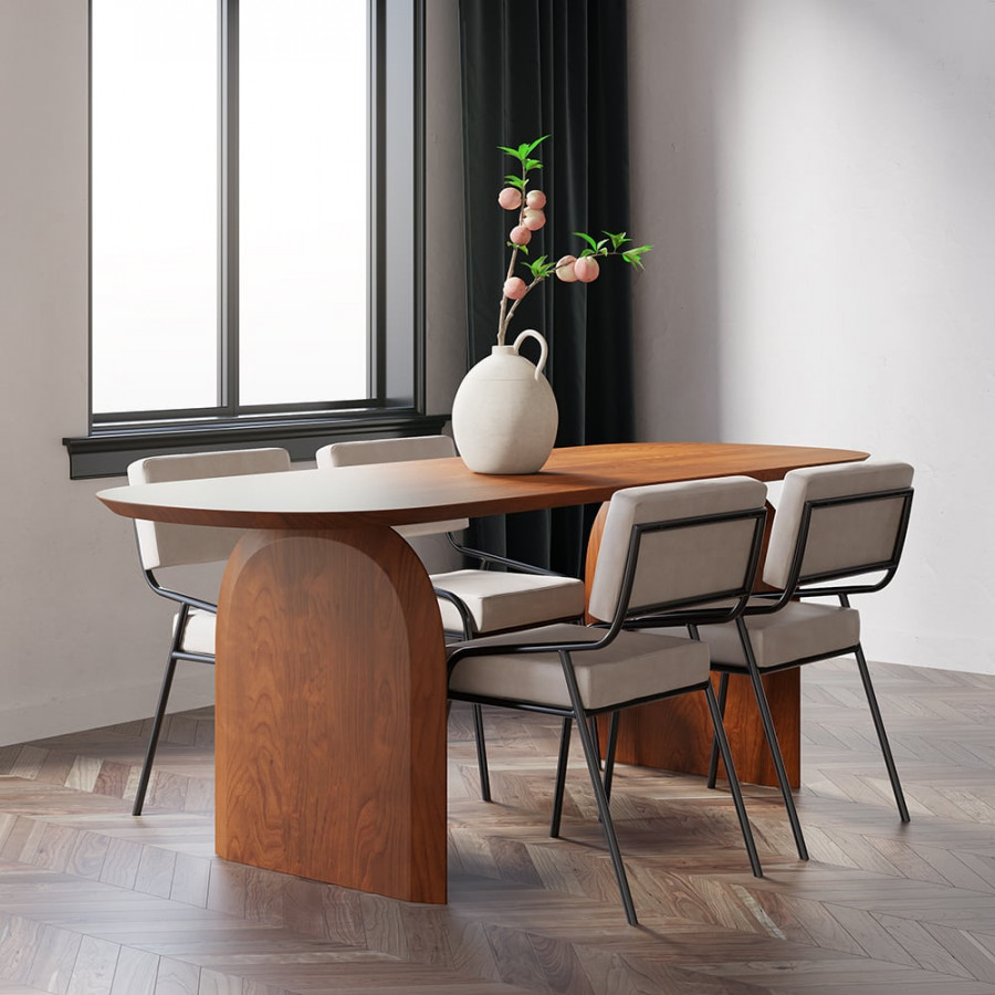 HMR Tintica Series Japandi Style Oval Wood Dining Table - Cherry, 70.9" (Seats 4-6 People)