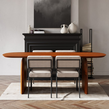 HMR Tintica Series Japandi Style Oval Wood Dining Table - Cherry, 70.9" (Seats 4-6 People)
