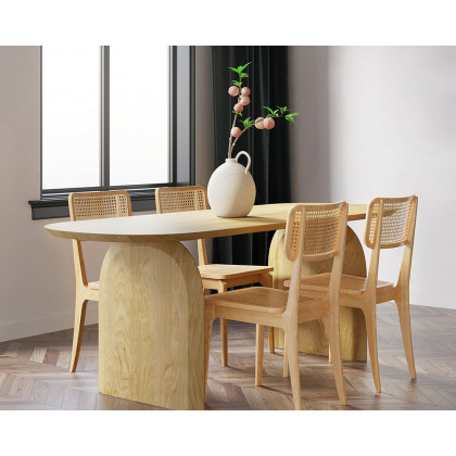 HMR Tintica Series Japandi Style Oval Wood Dining Table - Natural, 78.7" (Seats 6-8 People)