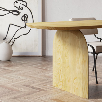 HMR Tintica Series Japandi Style Oval Wood Dining Table - Natural, 78.7" (Seats 6-8 People)