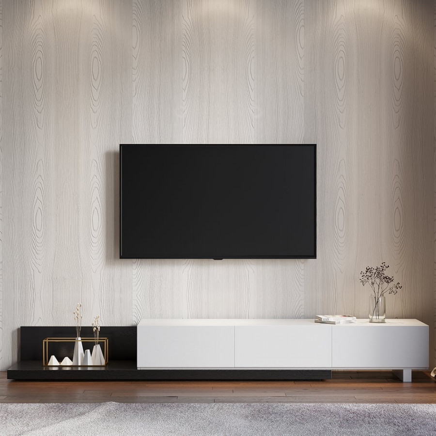 HMR Extendable Floor TV Stand with 3 Drawers (71"-120") - White & Black