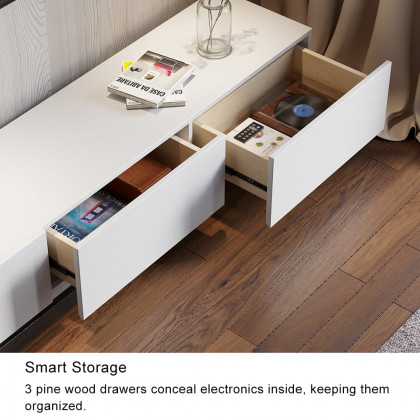 HMR Extendable Floor TV Stand with 3 Drawers (71"-120") - White & Black
