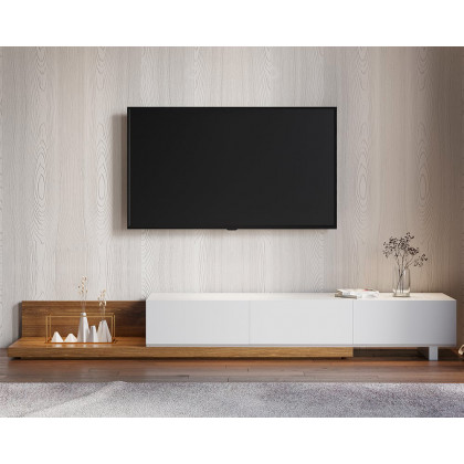 HMR Extendable Floor TV Stand with 3 Drawers (71"-120") - White & Walnut