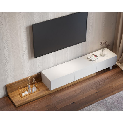 HMR Extendable Floor TV Stand with 3 Drawers (71"-120") - White & Walnut