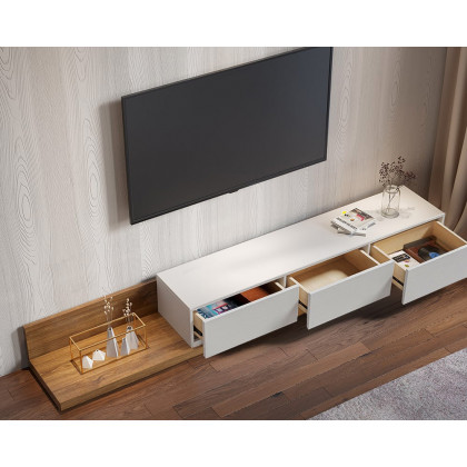 HMR Extendable Floor TV Stand with 3 Drawers (71"-120") - White & Walnut