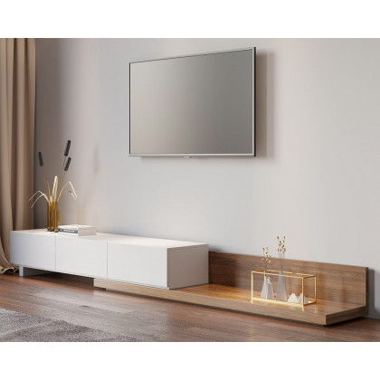 HMR Extendable Floor TV Stand with 3 Drawers (71"-120") - White & Walnut