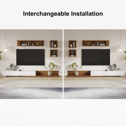 HMR Extendable Floor TV Stand with 3 Drawers (71"-120") - White & Walnut
