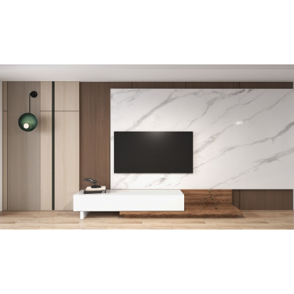 HMR Extendable Floor TV Stand with 3 Drawers (71"-120") - White & Walnut