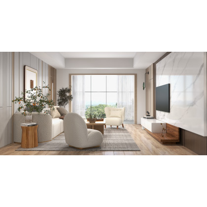HMR Extendable Floor TV Stand with 3 Drawers (71"-120") - White & Walnut