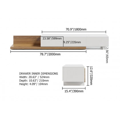 HMR Extendable Floor TV Stand with 3 Drawers (71"-120") - White & Walnut