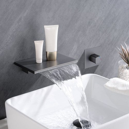 HMR Waterfall Wall Mount Single Handle Bathroom Sink Faucet - Gunmetal Gray