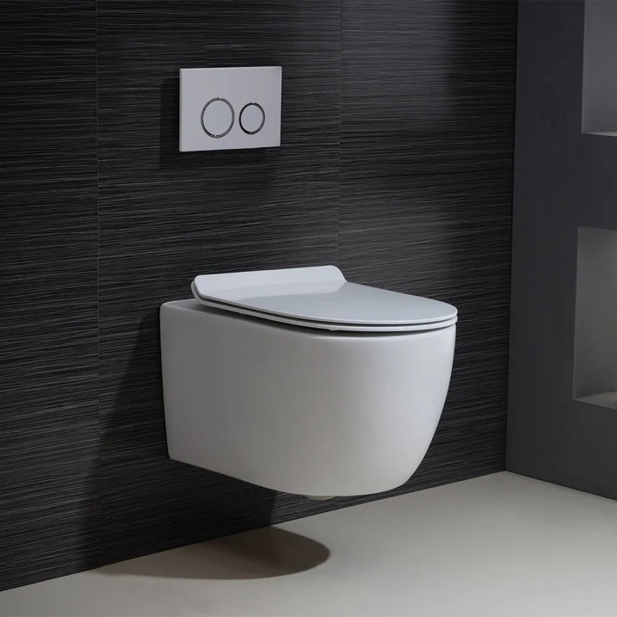HMR - Modern Flush Elongated Wall Hung Toilet with In-Wall Tank and Carrier System in White