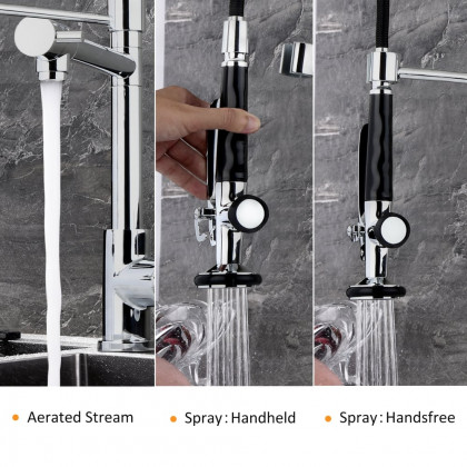 HMR Commercial Pull Down Sprayer Kitchen Sink Faucet with Deck Plate - Brushed Nickel