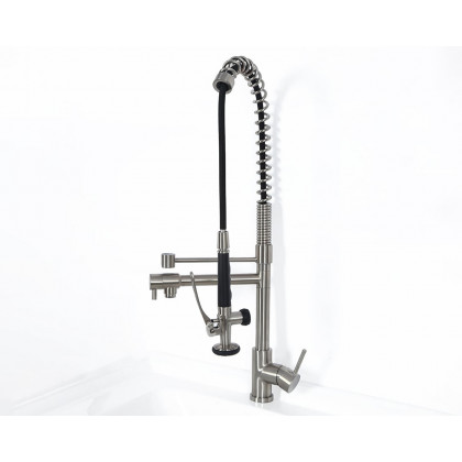 HMR Commercial Pull Down Sprayer Kitchen Sink Faucet with Deck Plate - Brushed Nickel