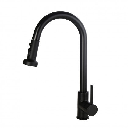 HMR - Commercial 3-Function Pull Down Kitchen Sink Faucet with Deck Plate in Black